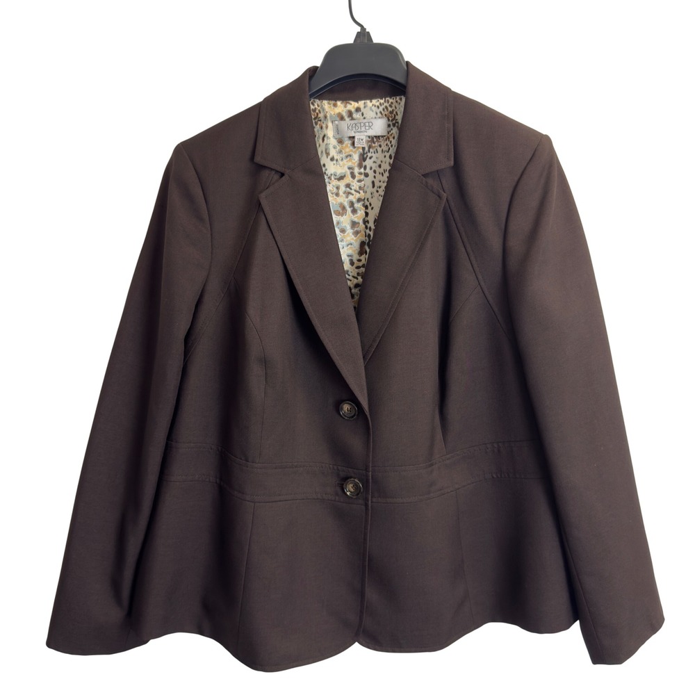 Kasper Separates Brown Blazer Jacket Leopard Print Lining Plus Size 18W Business
